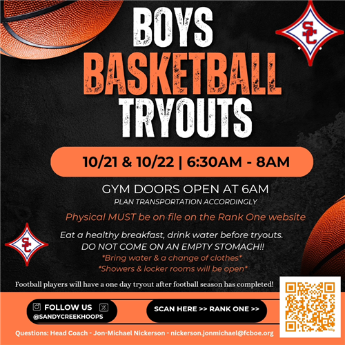 Boys tryouts will be 10/21-10/22. See Coach Nickerson for details.